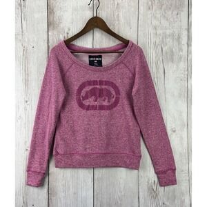 Ecko Unltd Women's Sweater L Rhinestone Rhino Logo Warm Knit Sweater Pink EXC